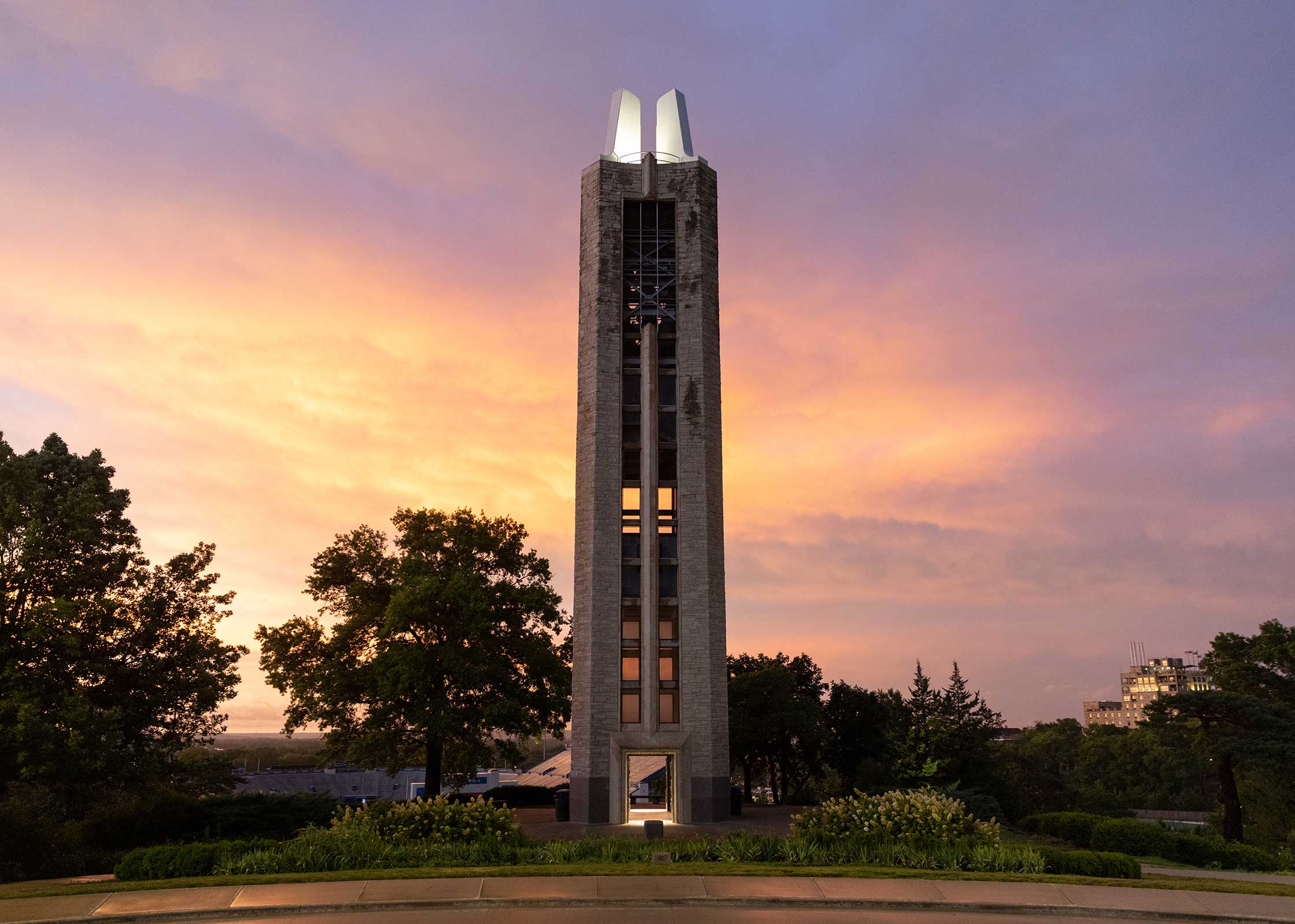 campanile at sunset