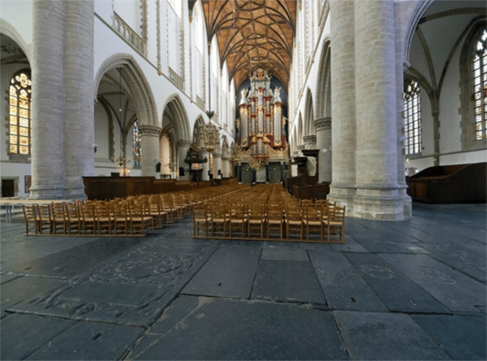 Grote of St. Bavokerk Haarlem with chairs set up in rows