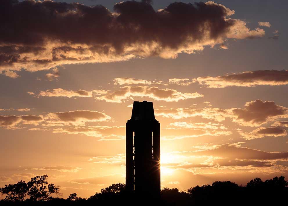The campanile with a dramatic sunset