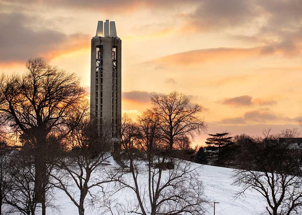 A winter sunset with the campanile